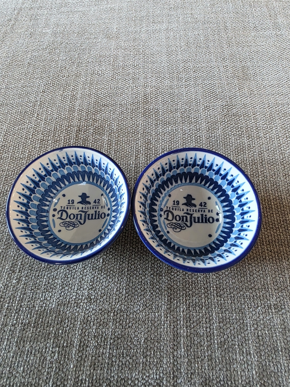 Don Julio Tequila Ceramic Salsa Bowls Set of 2 Blue White Footed